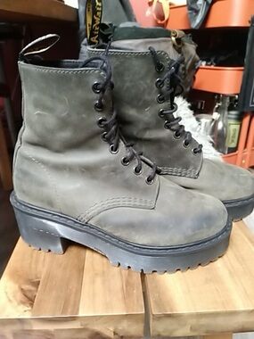 Dr. Martens Olive Green Lace-Up Platform Boots